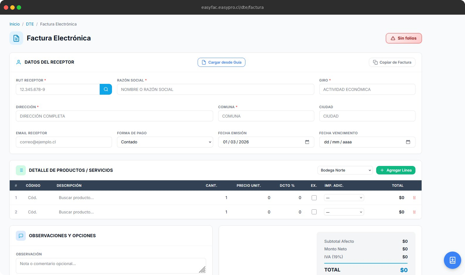 EasyFac Dashboard - Sistema de Facturación Electrónica Chile